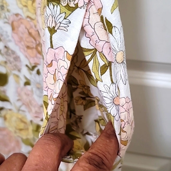 WHO WHAT WEAR WOMEN'S FLOWERS PRINT LINEN RAYON DRESS SHORT SLEEVE SZ L - Picture 6 of 10